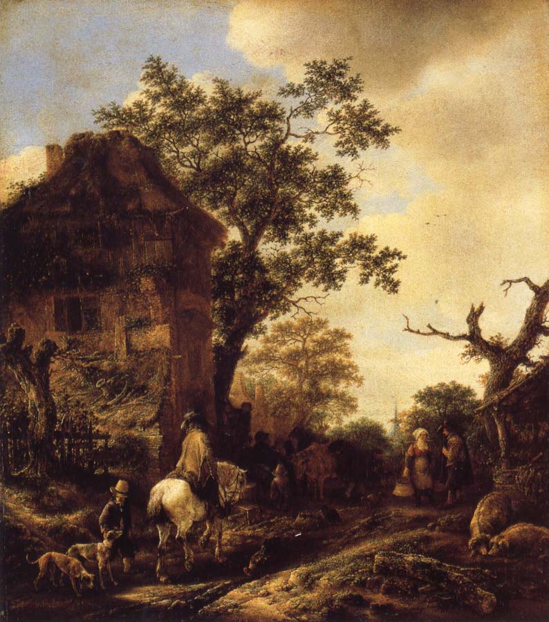 RUISDAEL, Jacob Isaackszon van The Outskirts of a Village,with a Horseman